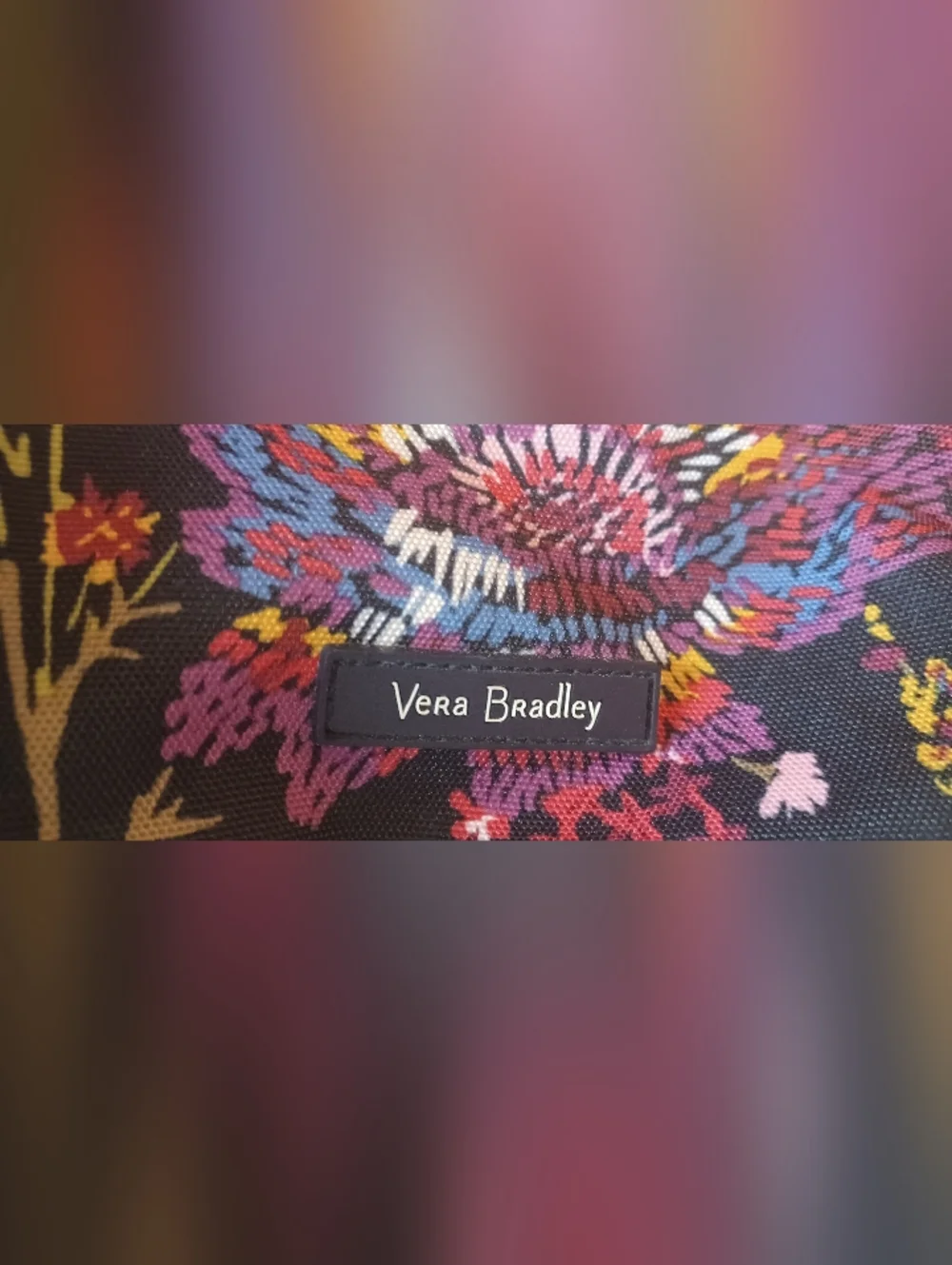 Vera Bradley Black Floral Zip Cosmetic Large Pouch with Multicolor Blooms
